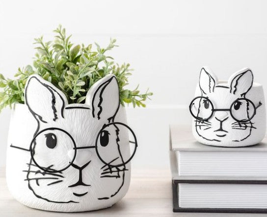 Set of 2 Eyeglass Bunny Planters Main image