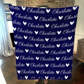 Personalized Cozy Plush Fleece blanket with Name & Hearts Blue