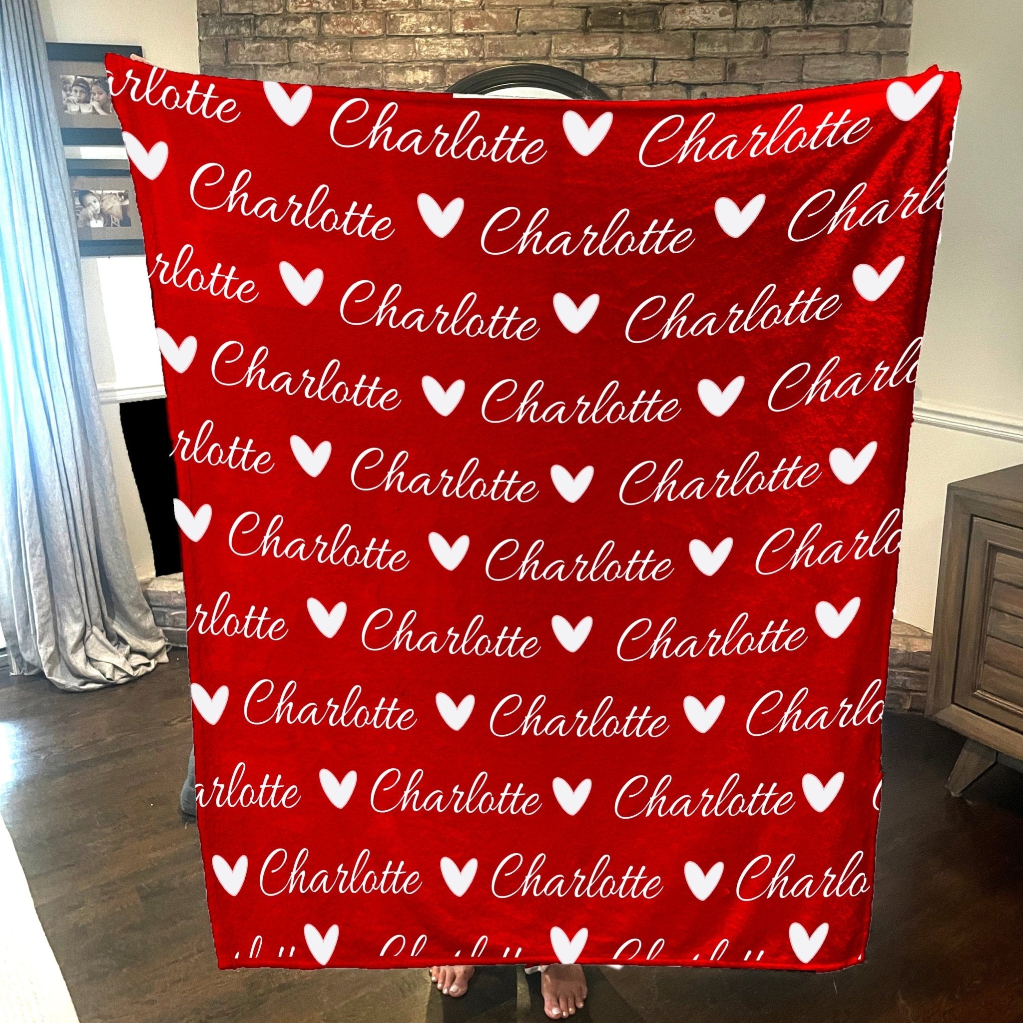 Personalized Cozy Plush Fleece blanket with Name & Hearts Red