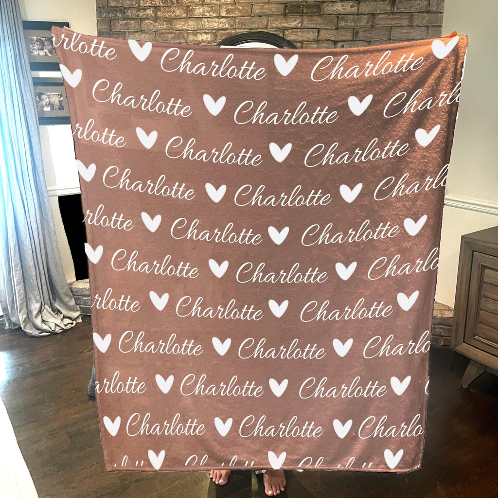 Personalized Cozy Plush Fleece blanket with Name & Hearts Mauve