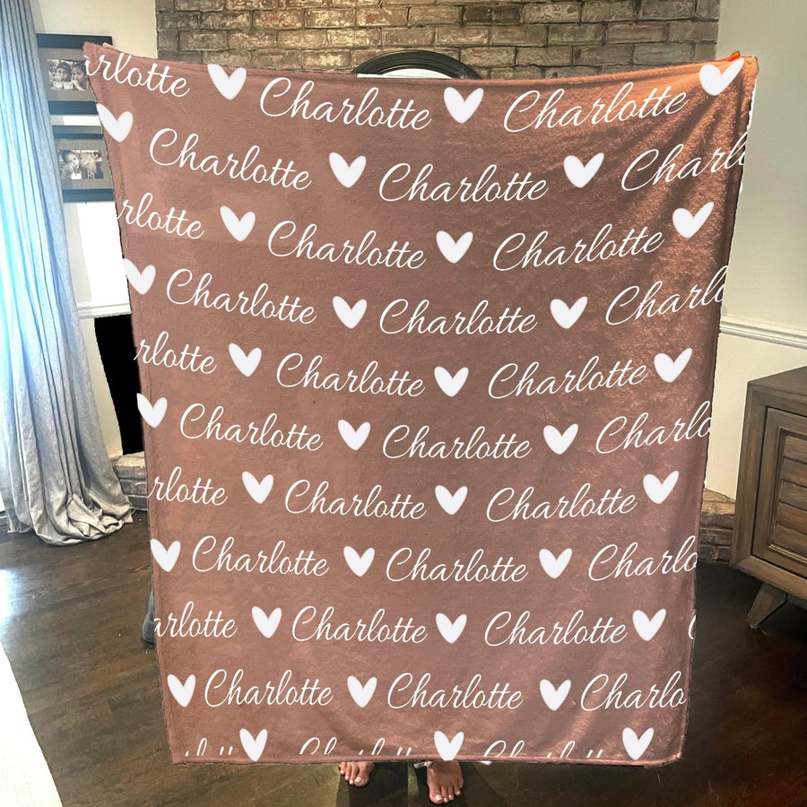 Personalized Cozy Plush Fleece blanket with Name & Hearts Mauve
