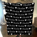Personalized Cozy Plush Fleece blanket with Name & Hearts Black
