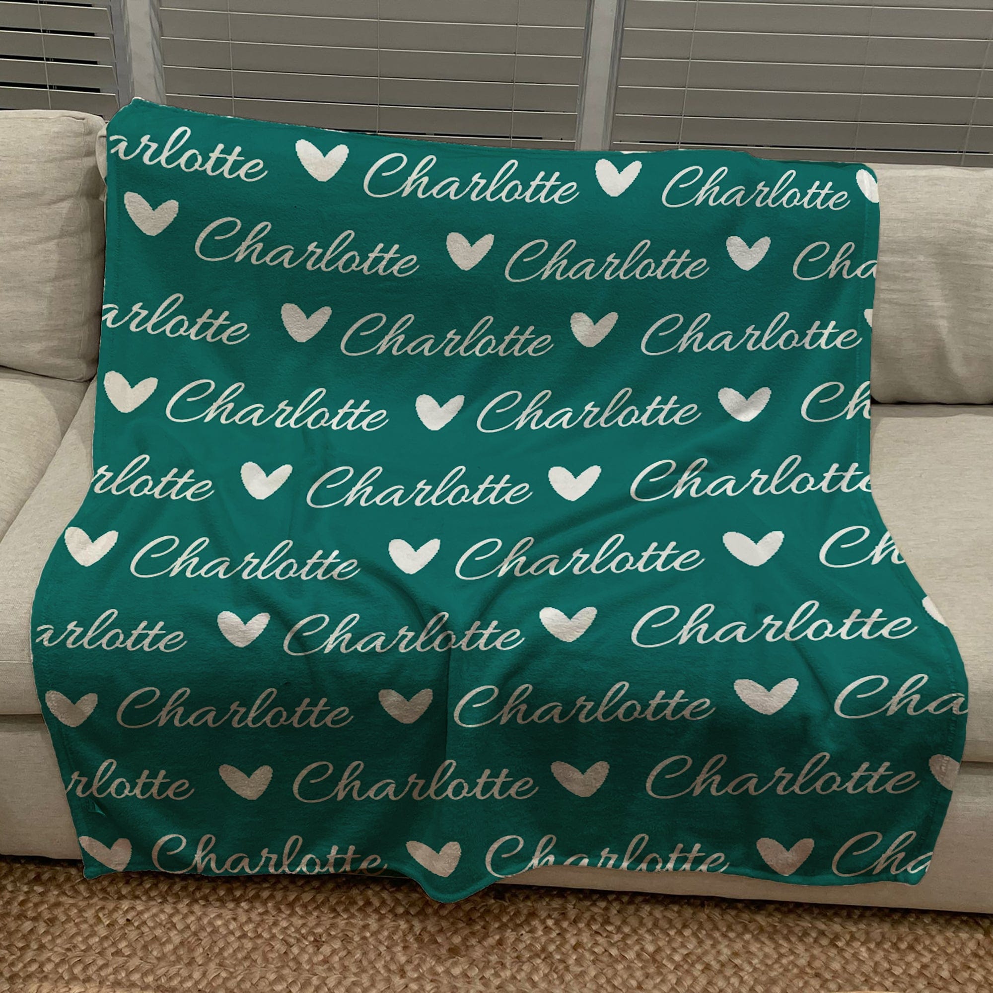 Personalized Cozy Plush Fleece blanket with Name & Hearts