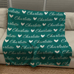 Personalized Cozy Plush Fleece blanket with Name & Hearts