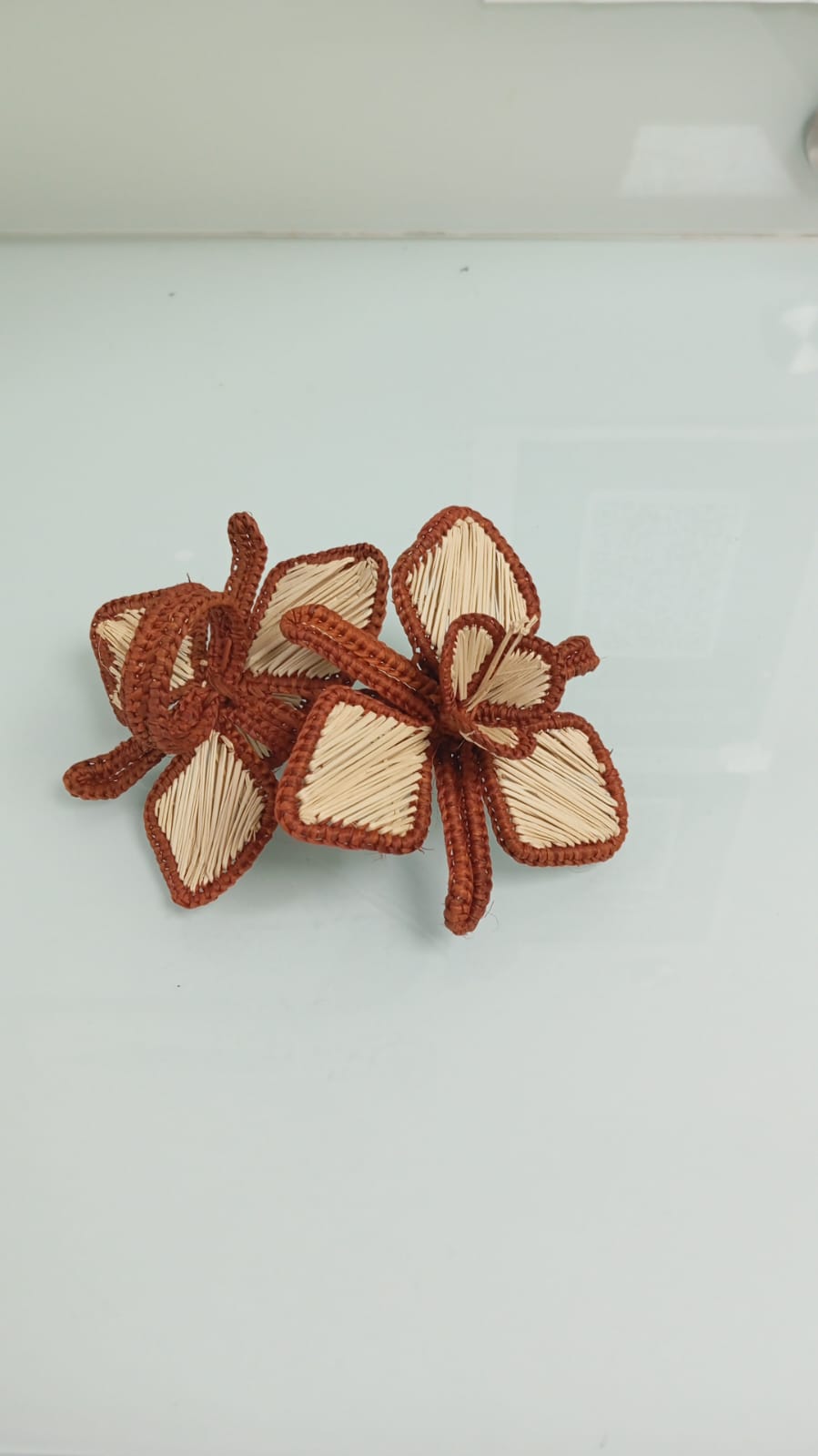 Orchid Handwoven Iraca Napkin Ring Natural Palm with Color Accents Brown