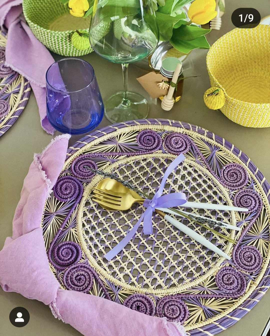 Caracol Handwoven Iraca Placemat Natural Palm with Color Accents