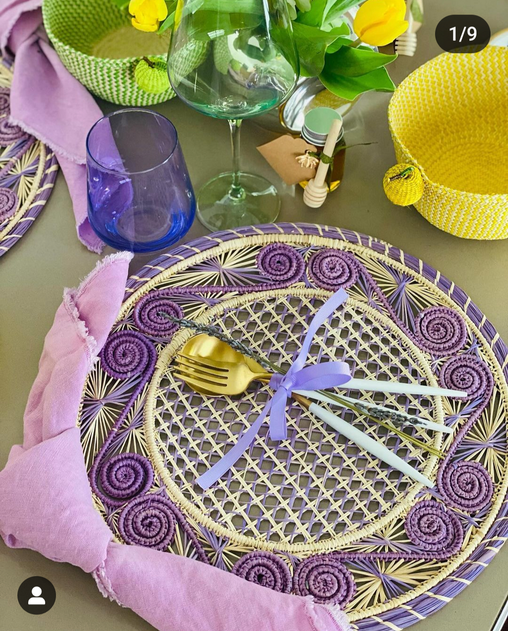 Caracol Handwoven Iraca Placemat Natural Palm with Color Accents