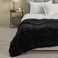 Ruched Faux Fur Throw Blanket – Alondra Collection 50" x 60" Throw Black