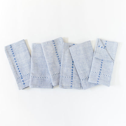 Pulled Cotton Napkins Blue Set of 6