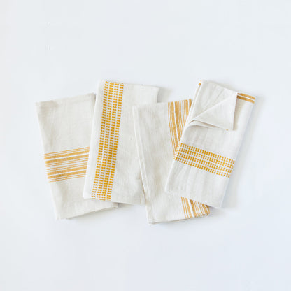 Aden Cotton Dinner Napkin Natural with Gold Set of 4