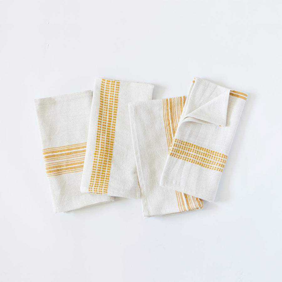 Aden Cotton Dinner Napkin Natural with Gold Set of 4