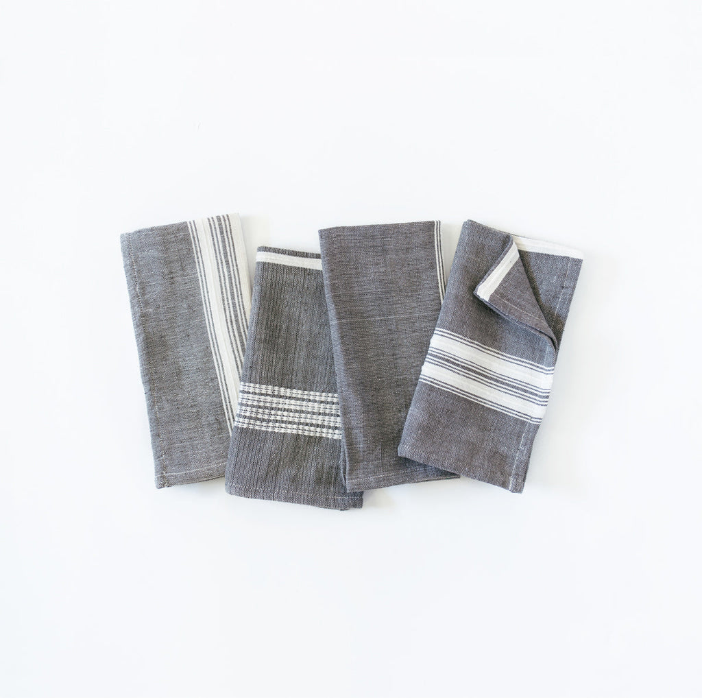 Aden Cotton Dinner Napkin Grey with Natural Set of 4