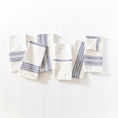 Aden Cotton Dinner Napkin Natural with Navy Set of 6