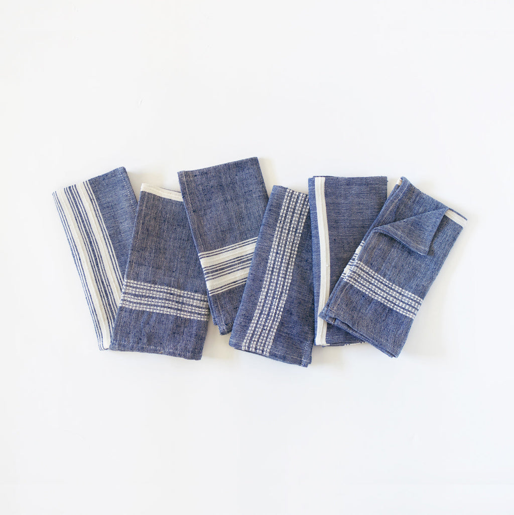 Aden Cotton Dinner Napkin Navy with Natural Set of 6