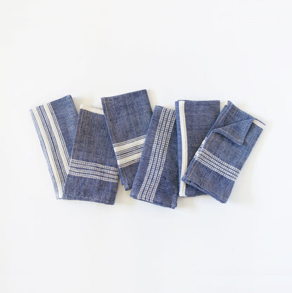 Aden Cotton Dinner Napkin Navy with Natural Set of 6