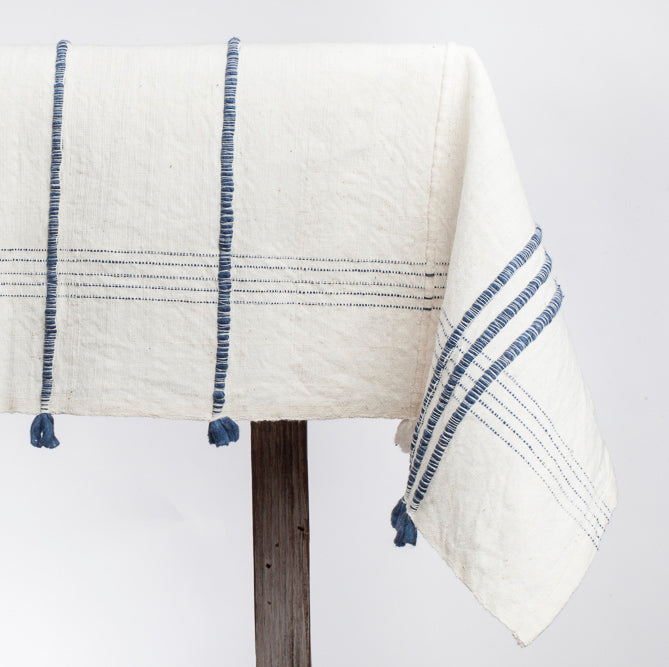 Ribbons Cotton Tablecloth Navy 96 x 54