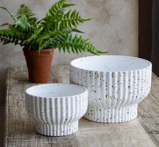 Set of 2 Ribbed Speckled Planters
