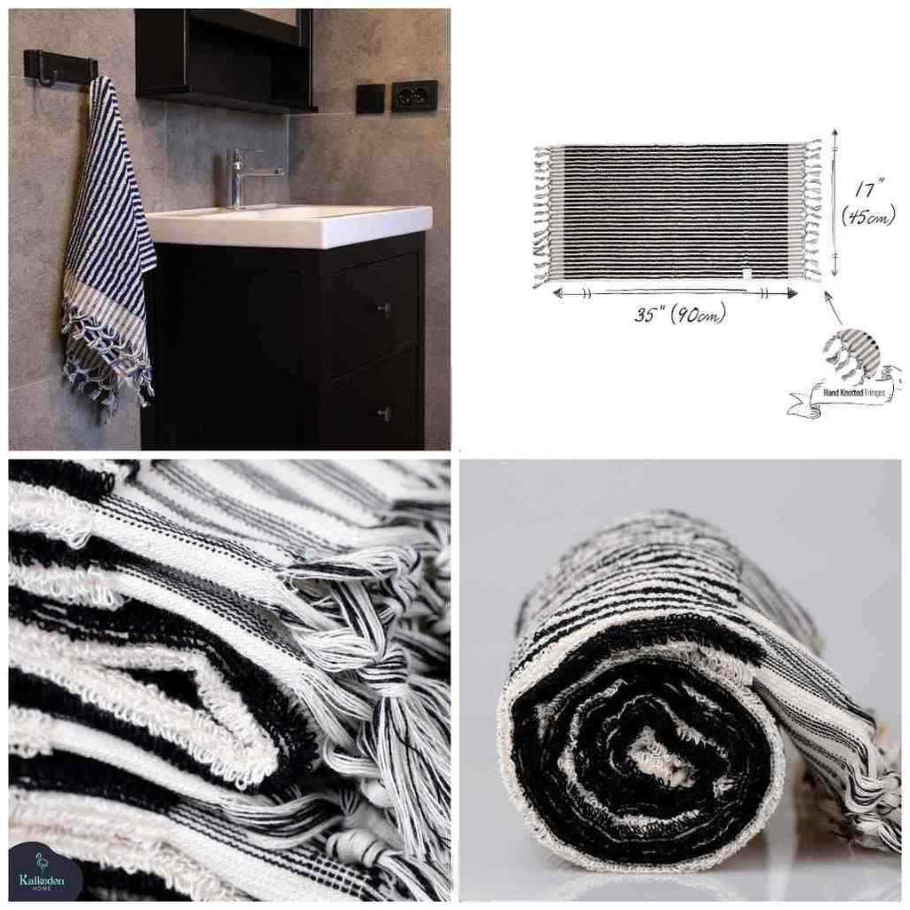 Striped Hand Towel Black