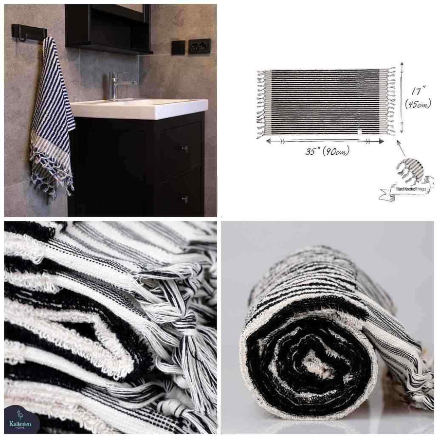 Striped Hand Towel Black