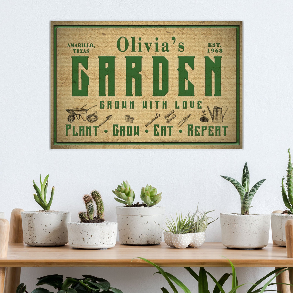 Plant, Grow, Eat, Repeat Garden Sign 36x24 inch Extra Large Premium Gallery Wrapped