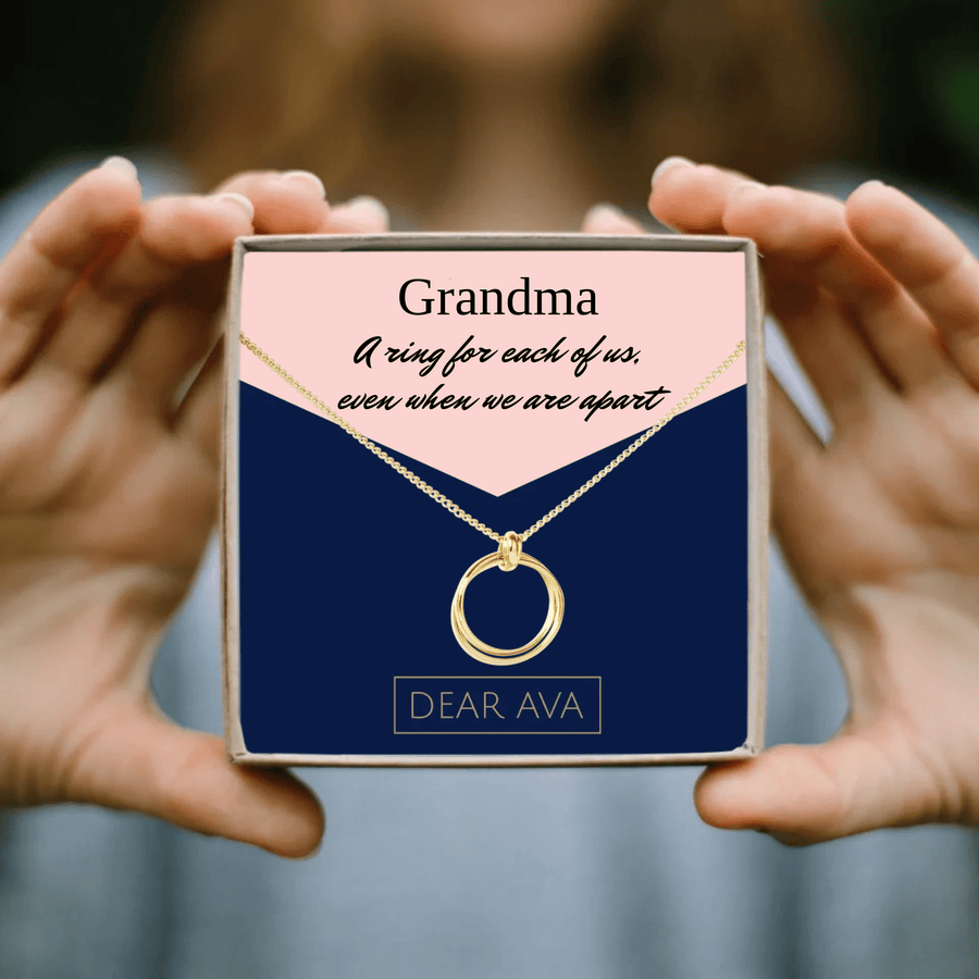 To My Grandma - Personalized Card & Necklace Gift Linked Rings