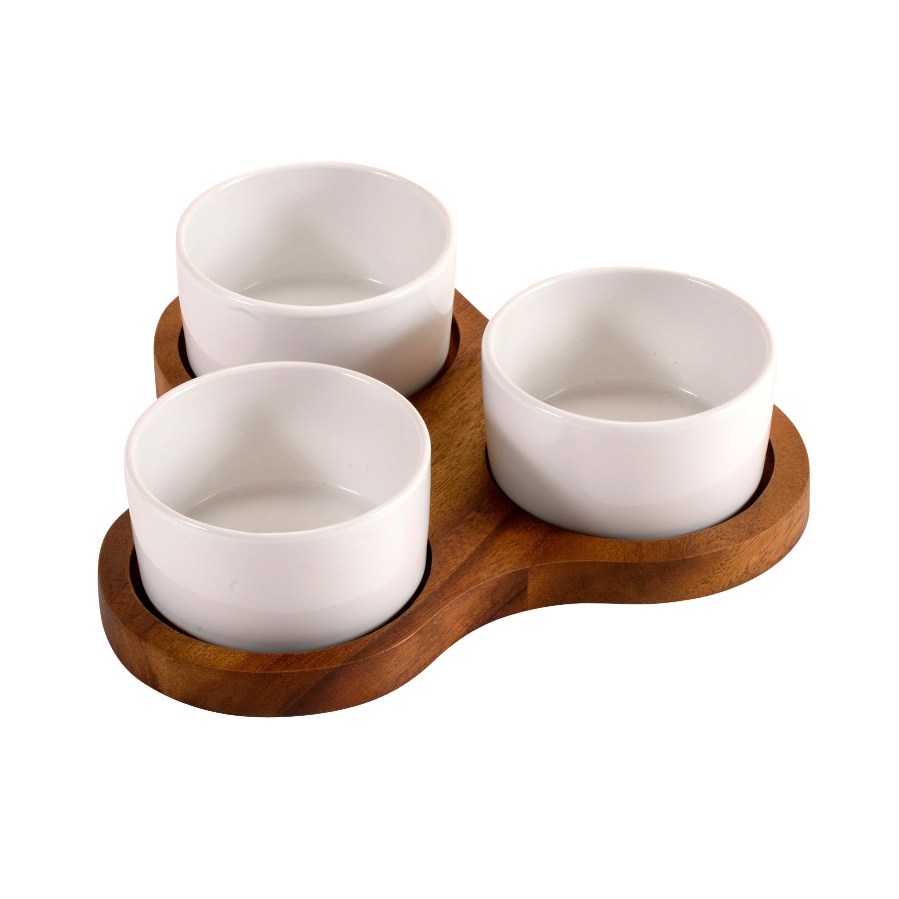 Triangular Serving Set with 3 Ceramic Dishes White