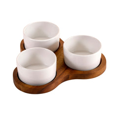 Triangular Serving Set with 3 Ceramic Dishes White