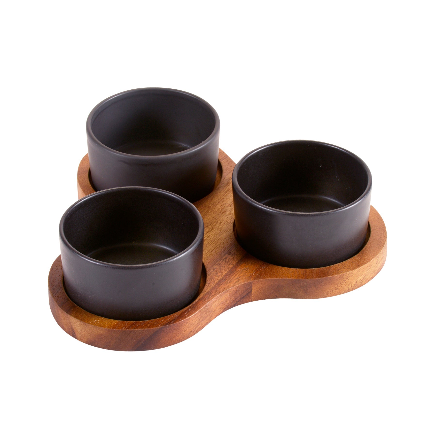 Triangular Serving Set with 3 Ceramic Dishes Black