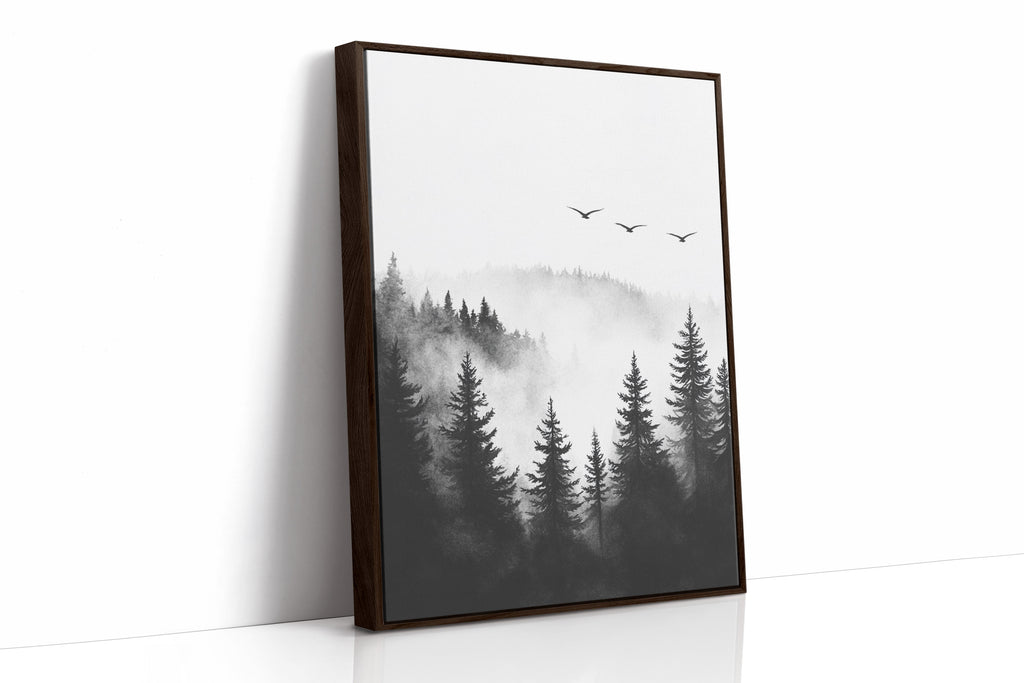 Misty Woodland Reverie Brown Framed Canvas