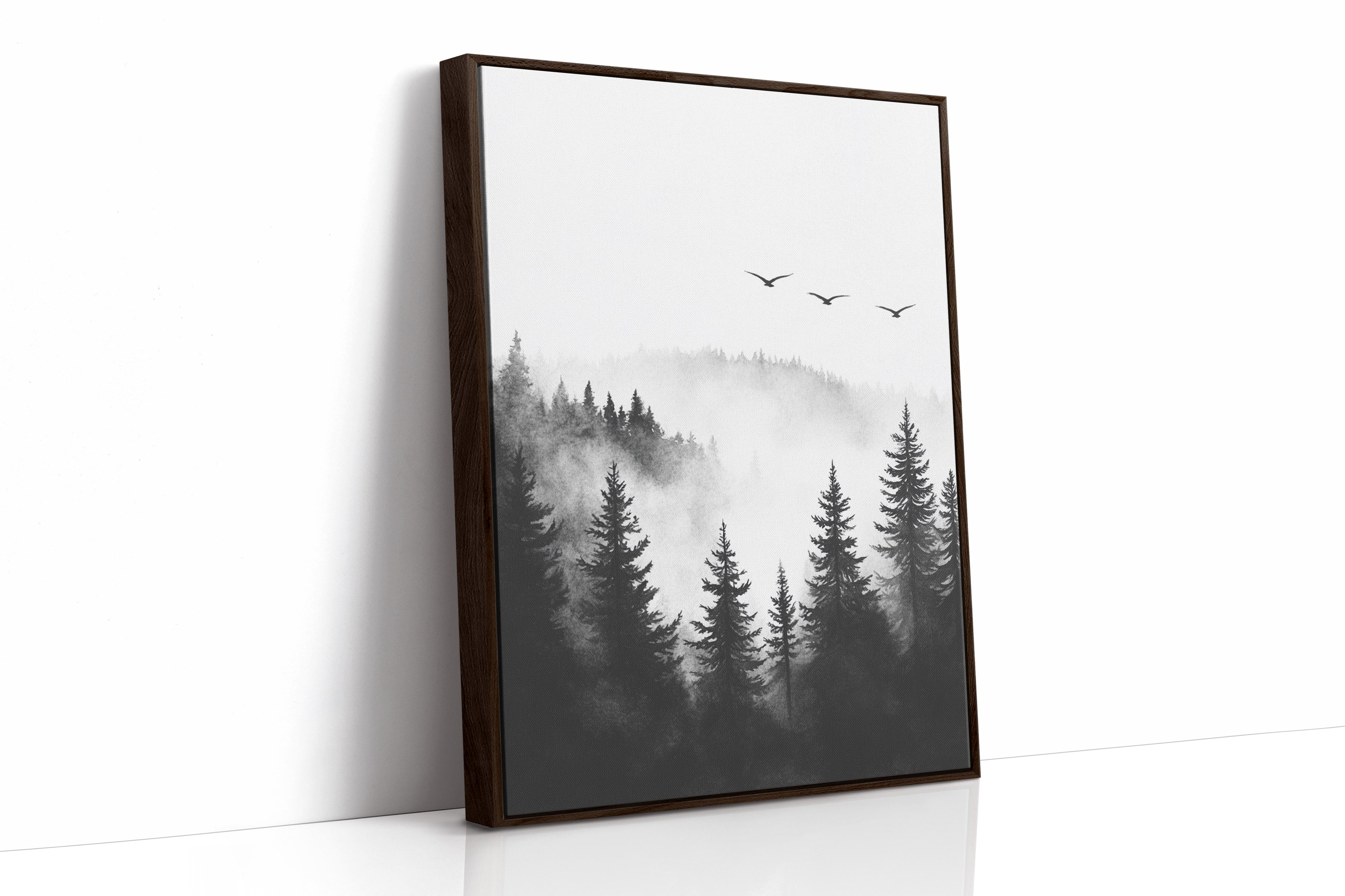 Misty Woodland Reverie Brown Framed Canvas