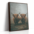 Gentle Giants Beneath Misty Skies Brown Framed Canvas