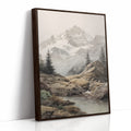 Where Mountains Breathe Softly Brown Framed Canvas