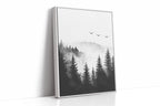 Misty Woodland Reverie White Framed Canvas