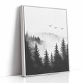Misty Woodland Reverie White Framed Canvas