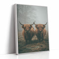 Gentle Giants Beneath Misty Skies White Framed Canvas