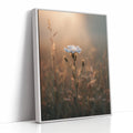 A Single Bloom In Sunrise's Embrace White Framed Canvas