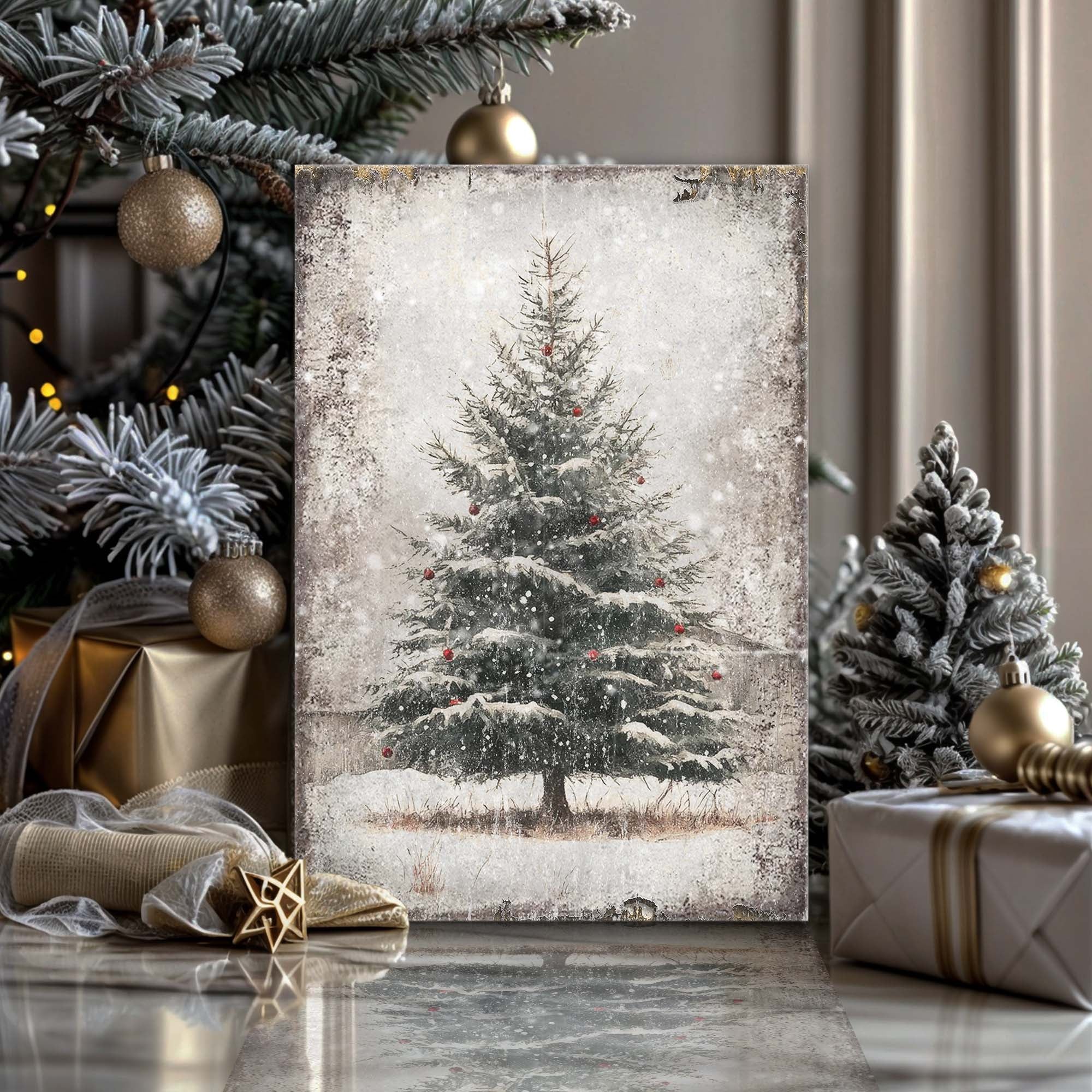 Vintage Pine Tree Christmas Wall Art III 36x24 inch Extra Large Premium Gallery Wrapped Main image