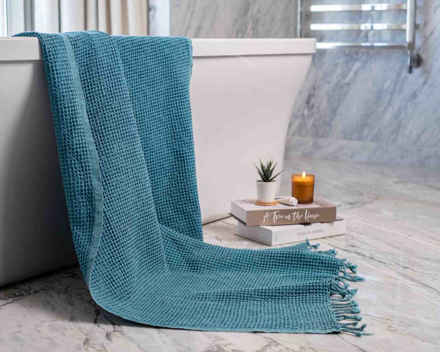 Waffle Turkish Towel Teal Bath Towel