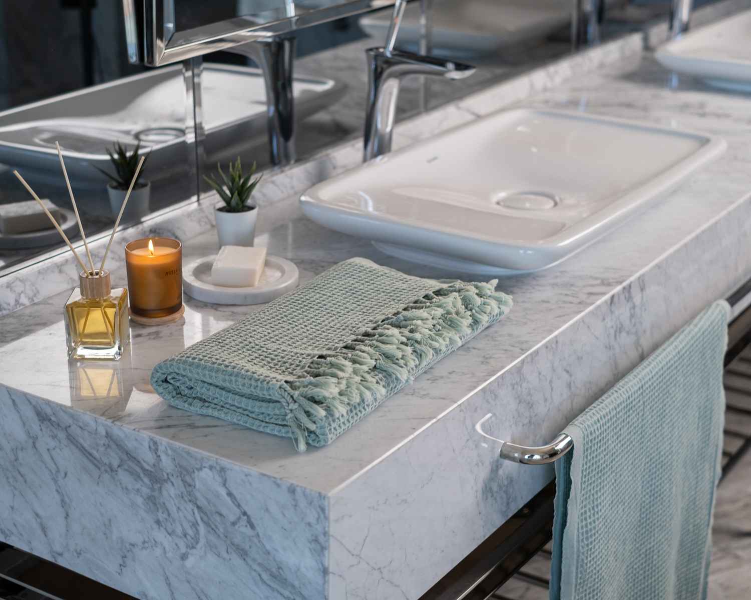 Waffle Turkish Towel Pistachio Bath&Hand Towel(Set)