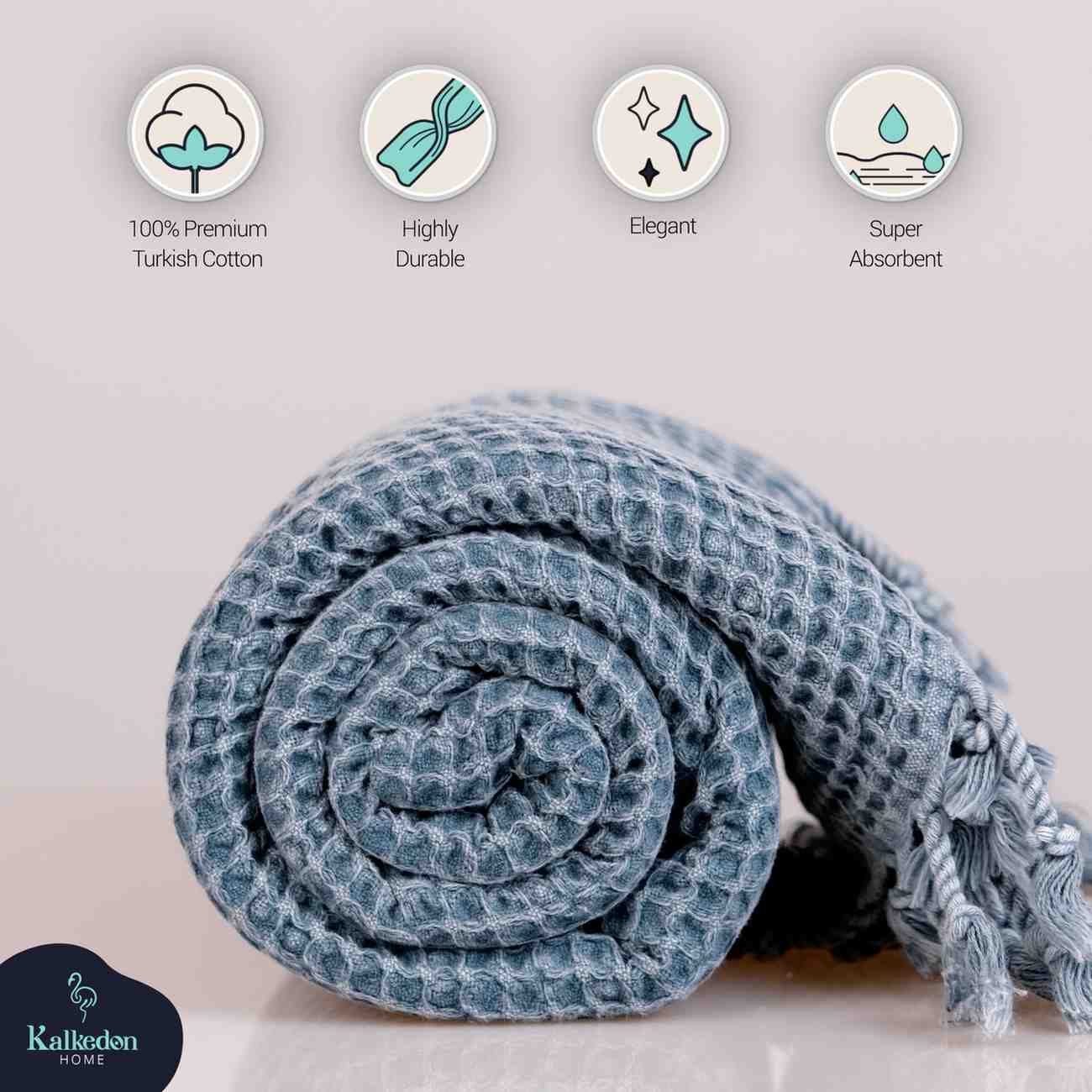 Waffle Turkish Towel Bluish Gray Bath Towel