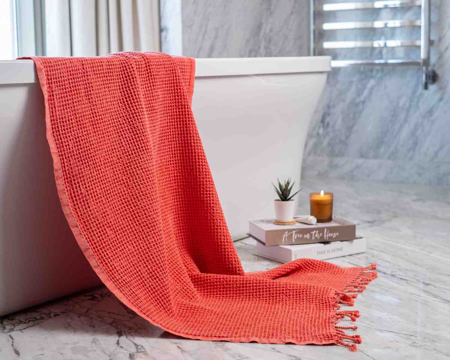 Waffle Turkish Towel Coral Bath Towel