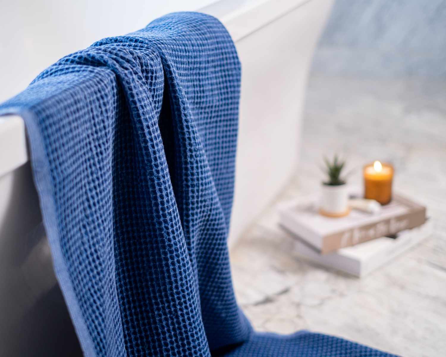 Waffle Turkish Towel Dark Blue Bath Towel