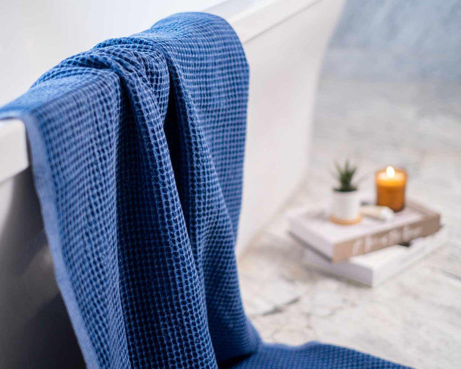 Waffle Turkish Towel Dark Blue Bath Towel