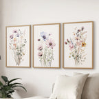 Watercolor Floral Wall Art. Set of 3 Botanical Prints Unframed