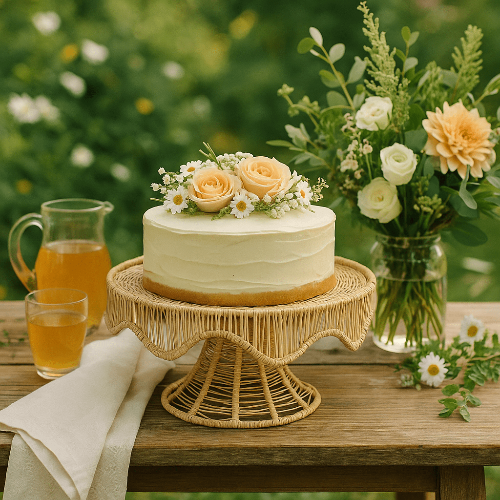 Woven Scallop Round Handwoven Iraca Cake Stand Main image